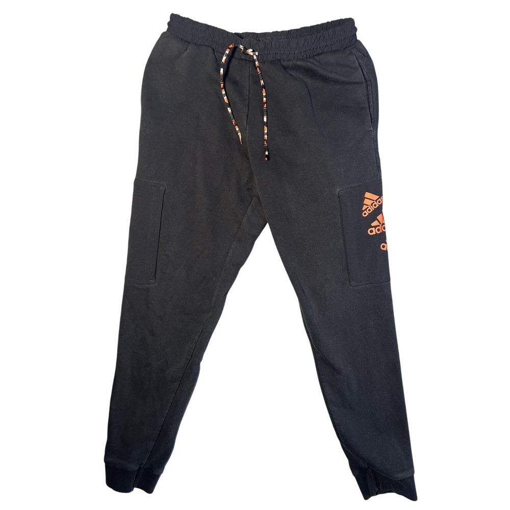 Adidas Men's Black Fleece Cargo‎ Jogger Pants Drawstring Activewear Sweatpants
